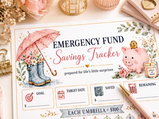 Emergency Fund Savings Tracker Printable, 5000 Rainy Day Savings Challenge, Budget Binder