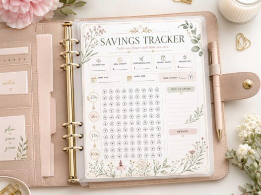 Floral Savings Tracker Printable, Flower Budget Planner, Sinking Fund Tracker, Digital Download