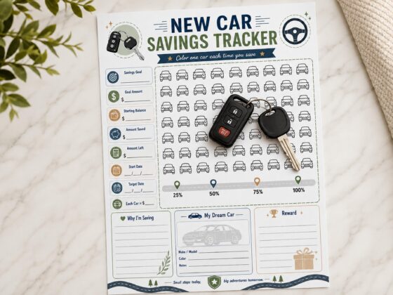 New Car Savings Tracker Printable, Car Fund Tracker, Budget Planner, Digital Download