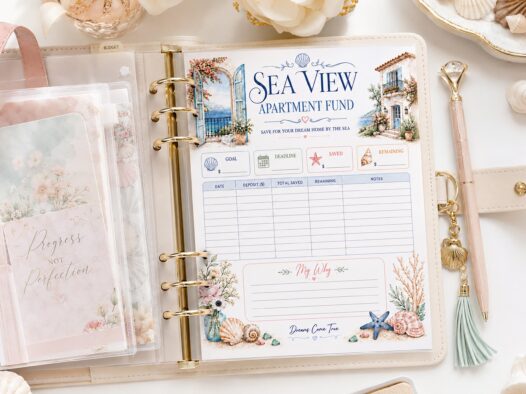 Sea View Apartment Fund Savings Tracker Printable, Dream Home by the Sea, Budget Planner