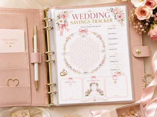 Wedding Savings Tracker Printable, Heart Wedding Fund Tracker, Bridal Budget Planner, Digital Download